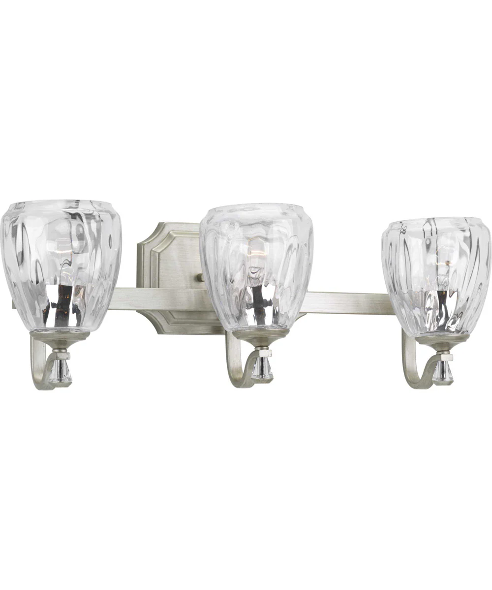 Anjoux 3-Light Clear Water Glass Luxe Bath Vanity Light Silver Ridge