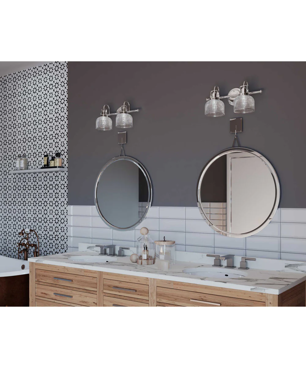 Archie 2-Light Clear Double Prismatic Glass Coastal Bath Vanity Light Polished Chrome - Image 2