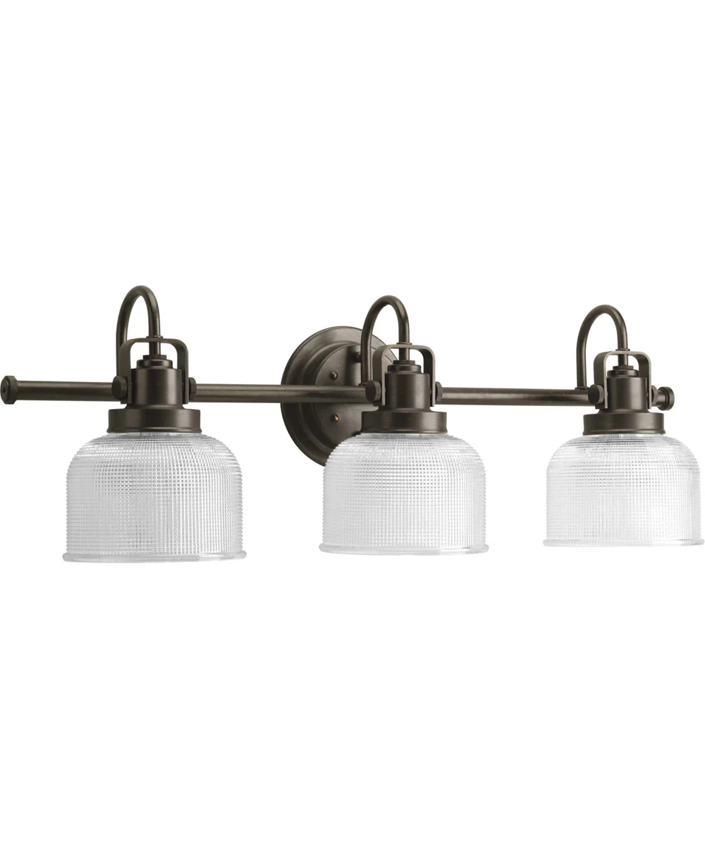 Archie 3-Light Clear Double Prismatic Glass Coastal Bath Vanity Light Venetian Bronze