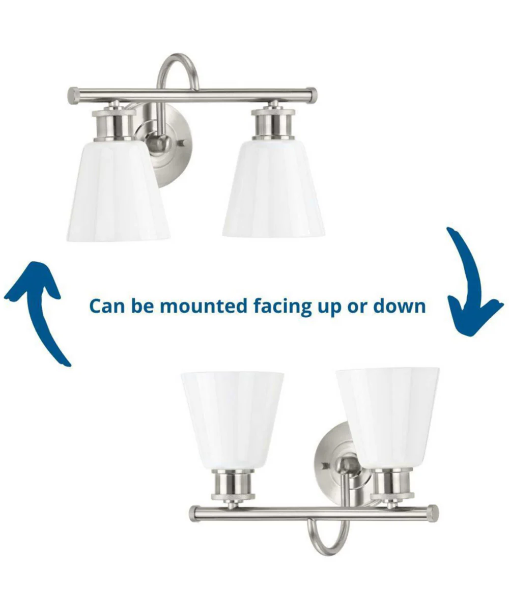 Ashford 2-Light Opal Glass Farmhouse Style Bath Vanity Wall Light Brushed Nickel - Image 3