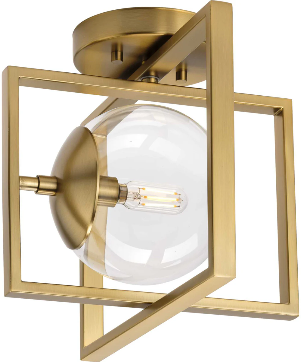 Atwell 10" 1-Light Mid-Century Modern Clear Glass Semi-Flush Mount Light Brushed Bronze - Image 2