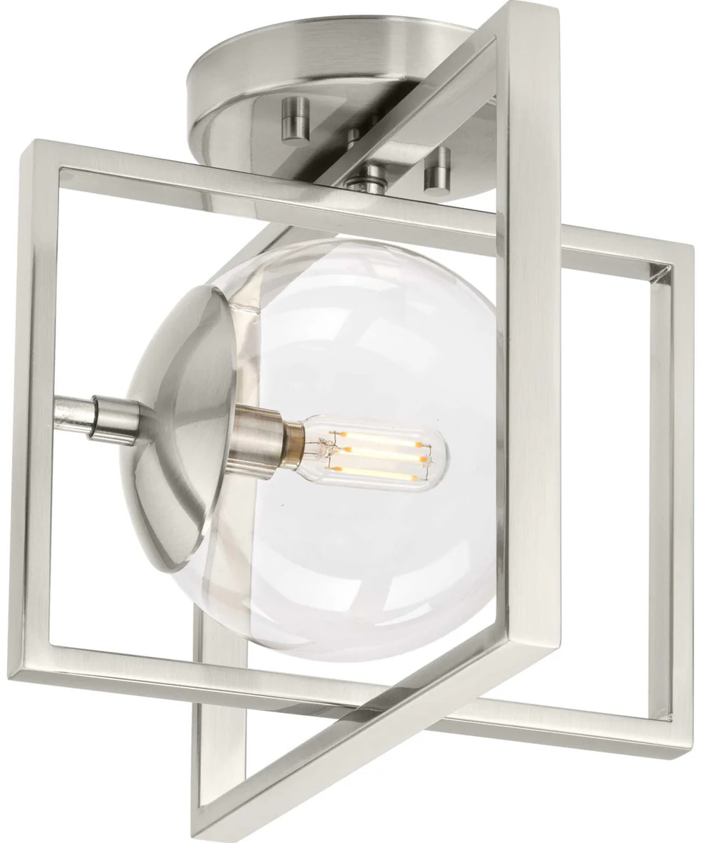 Atwell 10" 1-Light Mid-Century Modern Clear Glass Semi-Flush Mount Light Brushed Nickel - Image 4