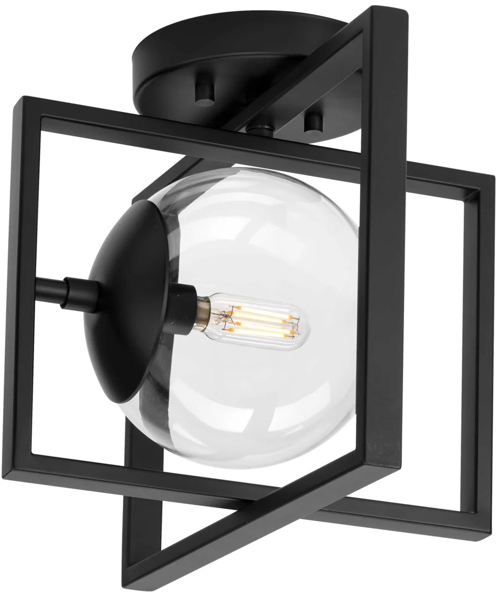 Atwell 10" 1-Light Mid-Century Modern Clear Glass Semi-Flush Mount Light Matte Black - Image 2