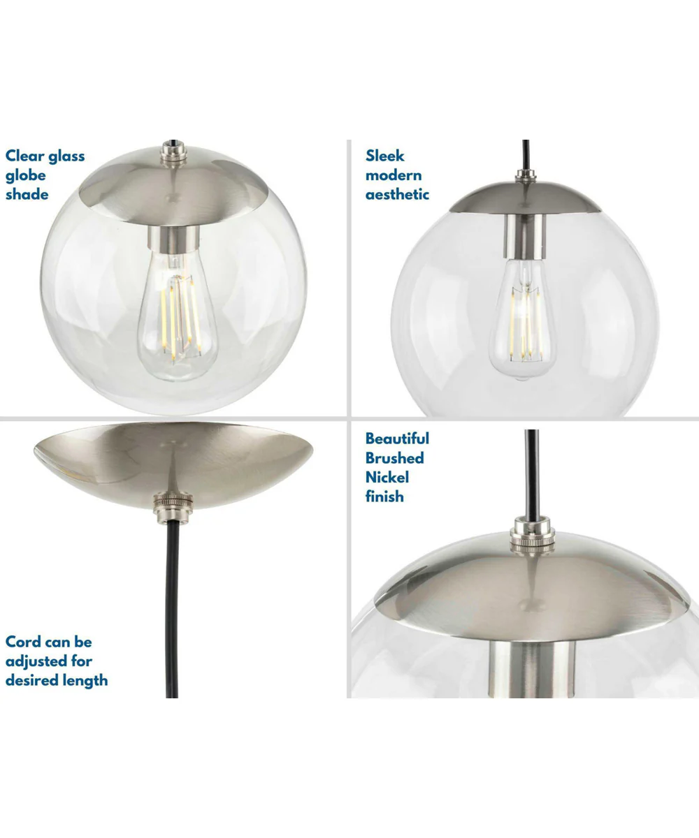 Atwell 10-inch Clear Glass Globe Medium Hanging Pendant Light Brushed Nickel - Image 9