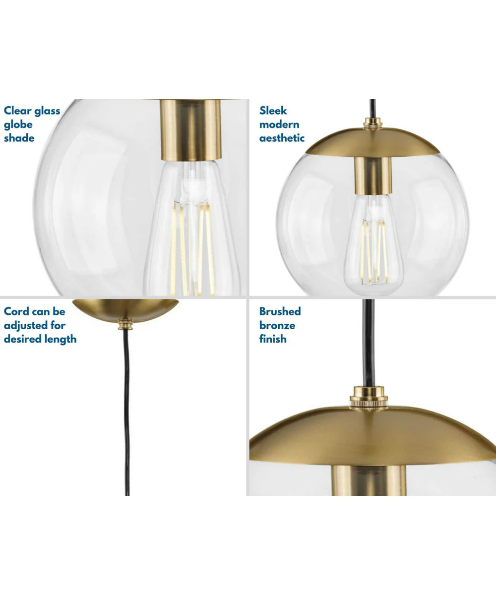 Atwell 12-inch Clear Glass Globe Large Hanging Pendant Light Brushed Bronze - Image 5