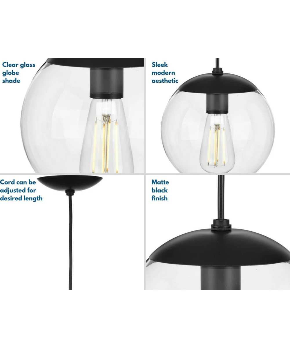 Atwell 12-inch Clear Glass Globe Large Hanging Pendant Light Matte Black - Image 3
