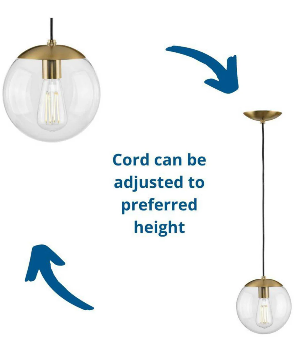 Atwell 8-inch Clear Glass Globe Small Hanging Pendant Light Brushed Bronze - Image 4
