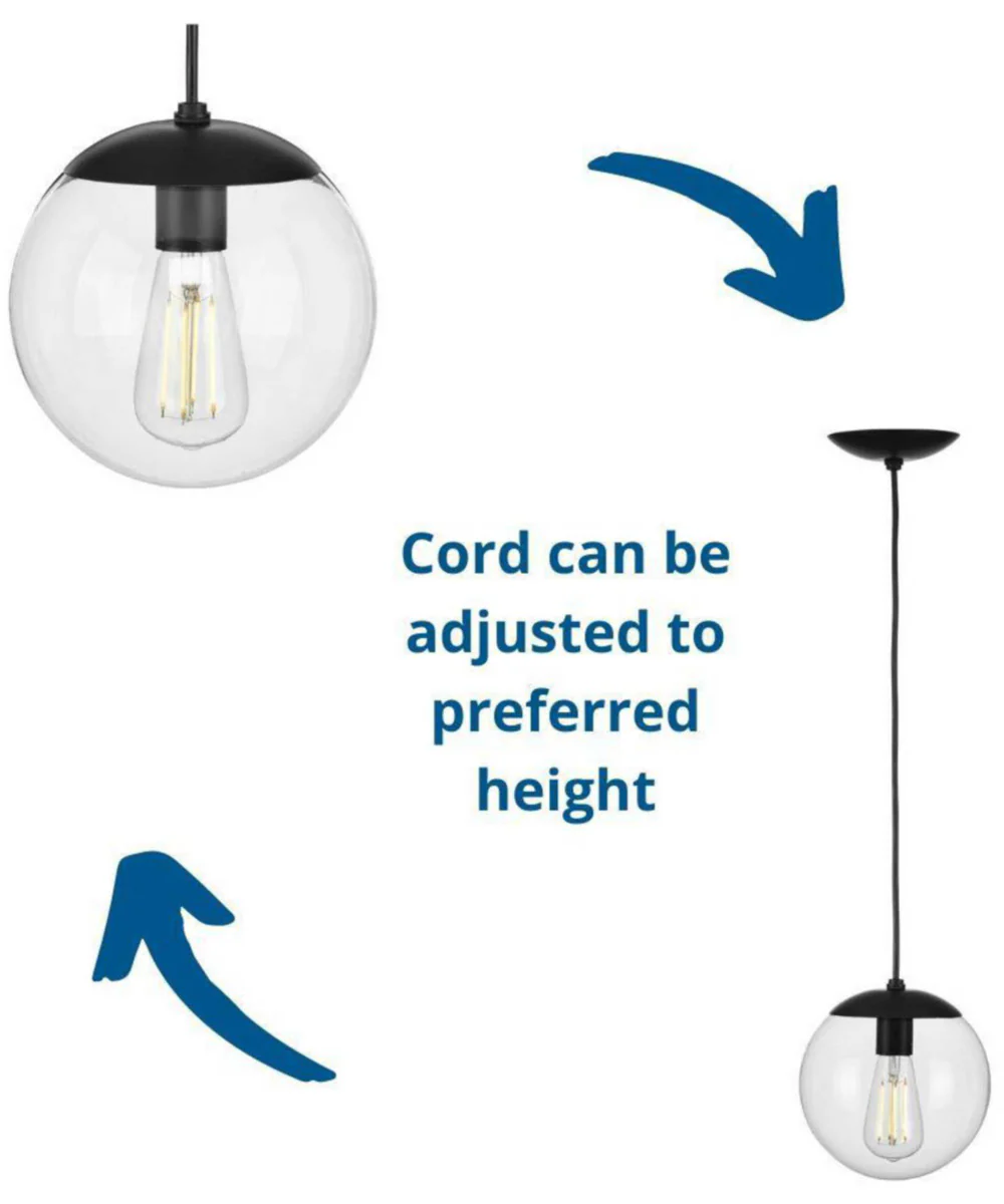 Atwell 8-inch Clear Glass Globe Small Hanging Pendant Light Matte Black - Image 4
