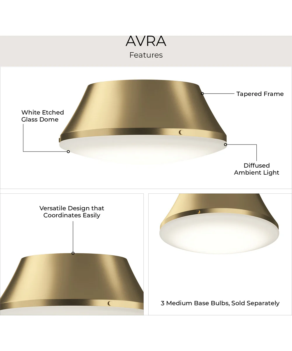 Avra Large 3-Light Flush Mount with Etched White Glass Shade Brushed Gold - Image 6