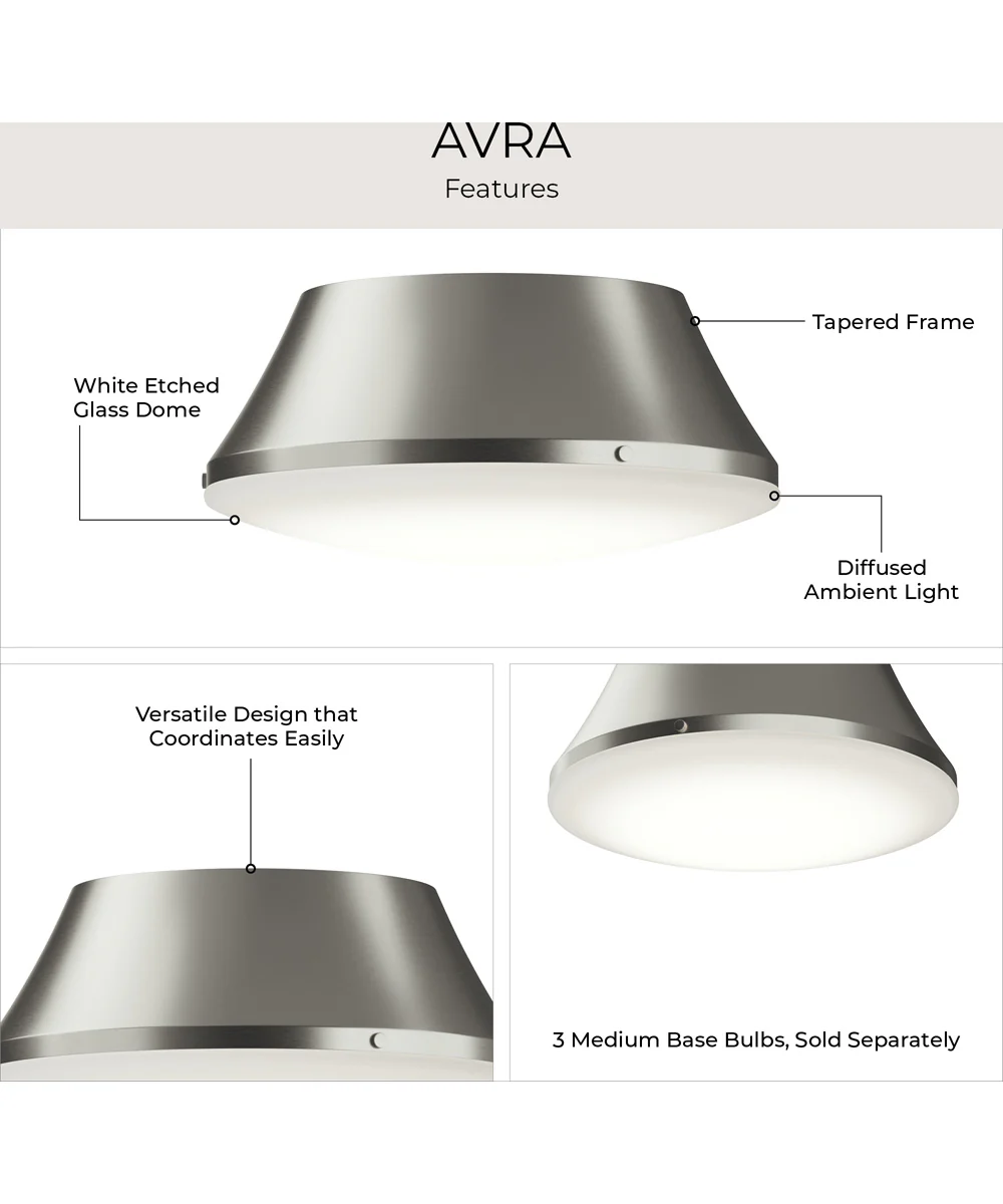 Avra Large 3-Light Flush Mount with Etched White Glass Shade Brushed Nickel - Image 6