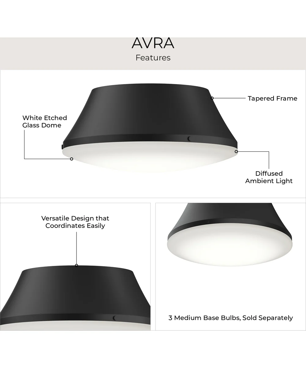 Avra Large 3-Light Flush Mount with Etched White Glass Shade Matte Black - Image 6