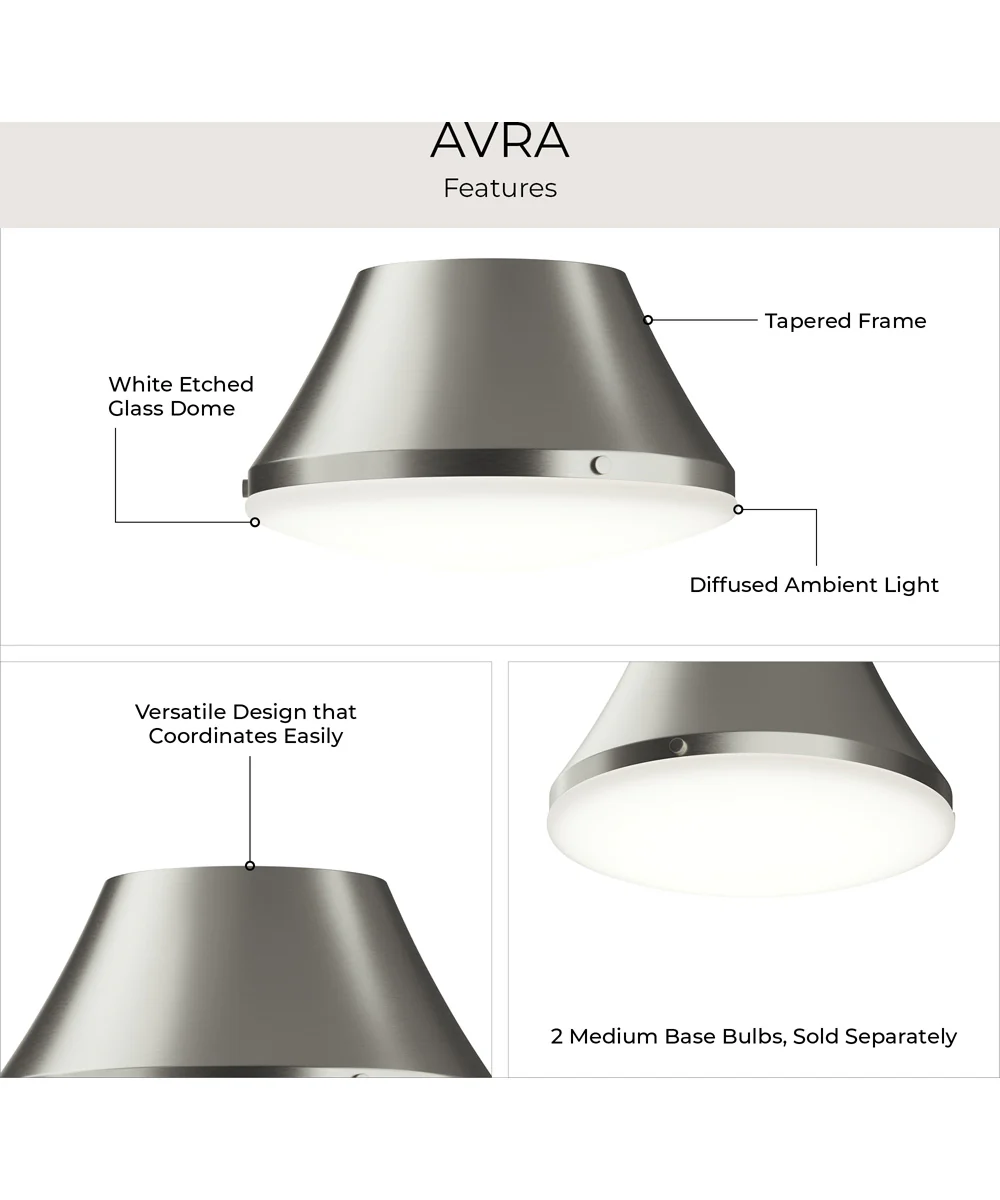 Avra Medium 2-Light Flush Mount with Etched White Glass Shade Brushed Nickel - Image 6
