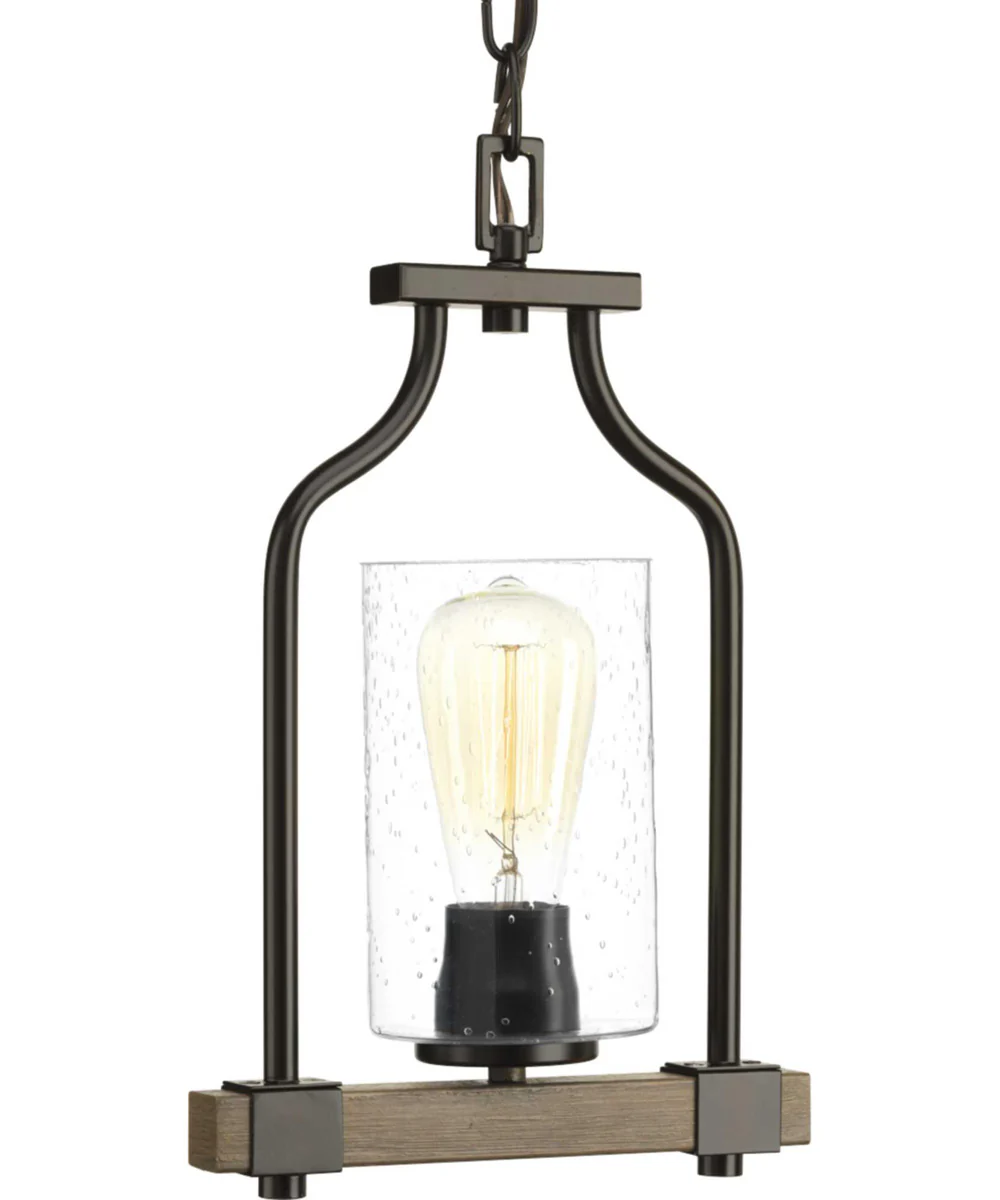 Barnes Mill 1-Light Clear Seeded Glass Farmhouse Mini-Pendant Light Antique Bronze