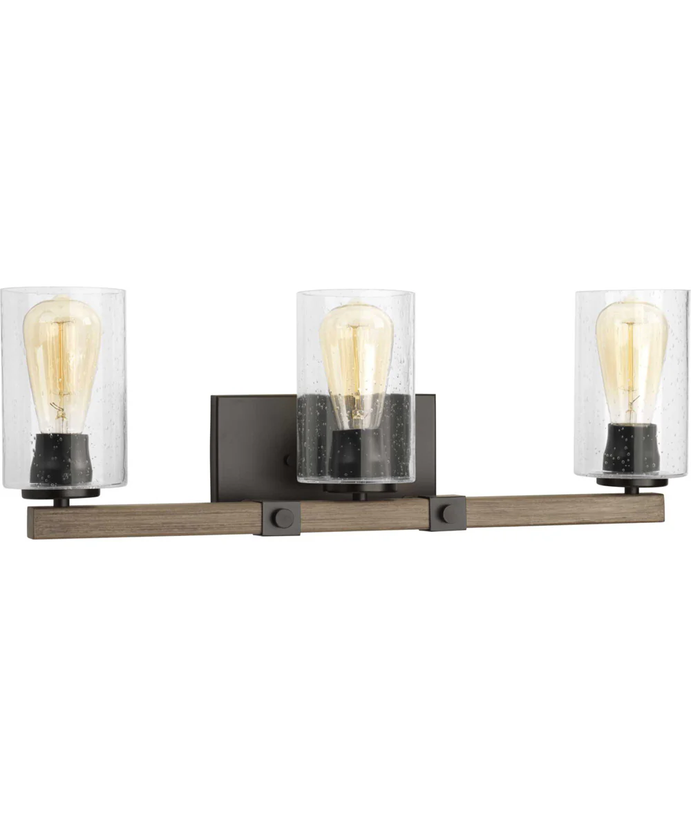 Barnes Mill 3-Light Clear Seeded Glass Farmhouse Bath Vanity Light Antique Bronze