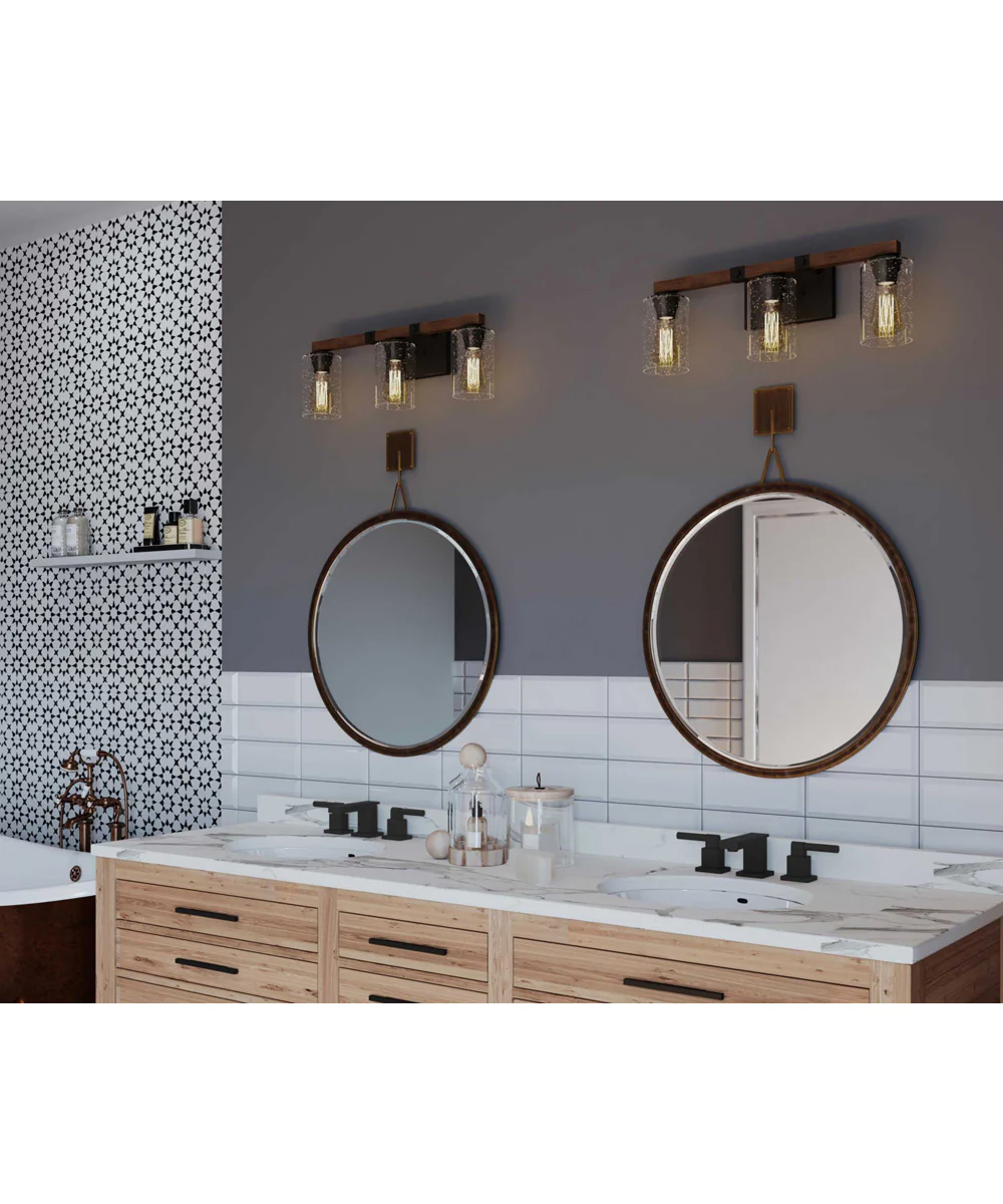 Barnes Mill 3-Light Clear Seeded Glass Farmhouse Bath Vanity Light Antique Bronze - Image 3