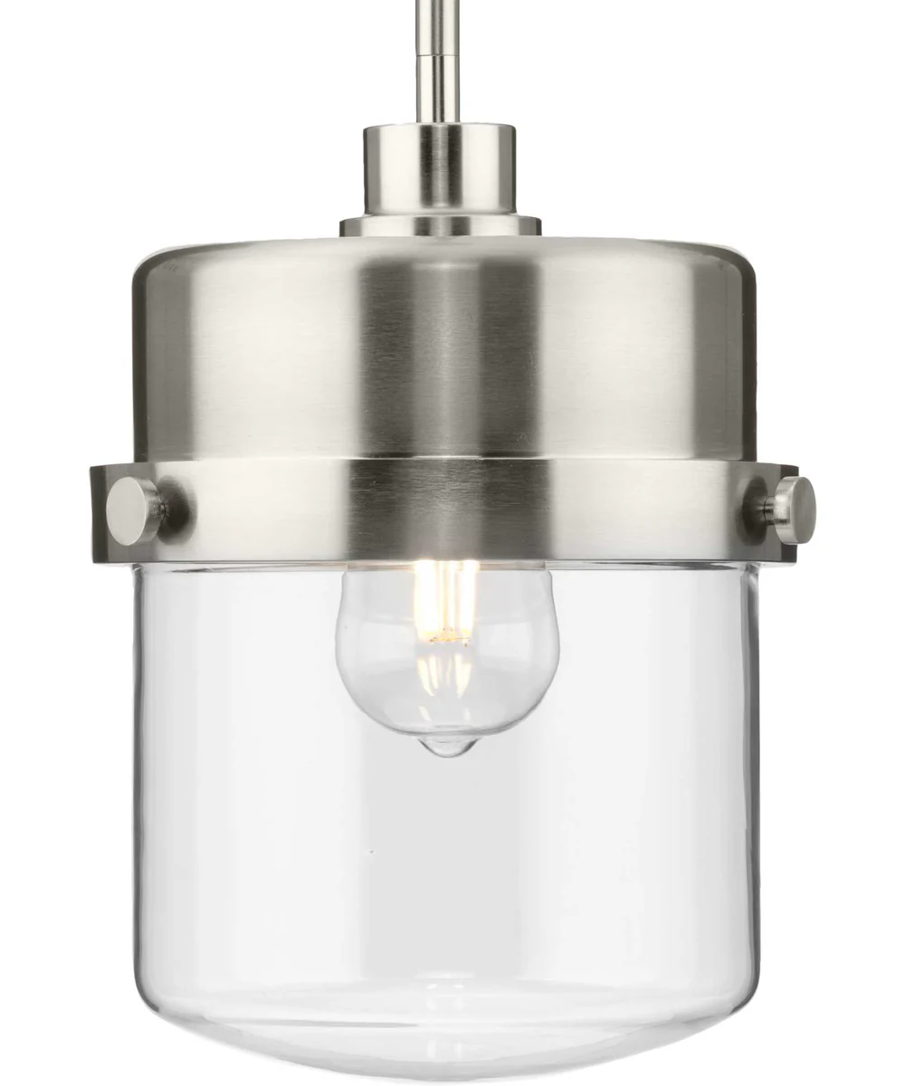 Beckner 1-Light Clear Glass Urban Industrial Pendant Light Brushed Nickel