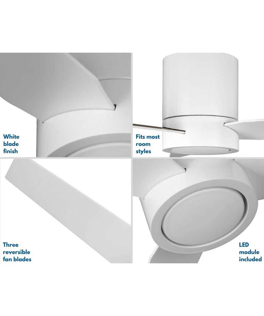 Braden 44" 3-Blade Matte White LED Mid-Century Modern Indoor Hugger Ceiling Fan Satin White - Image 10