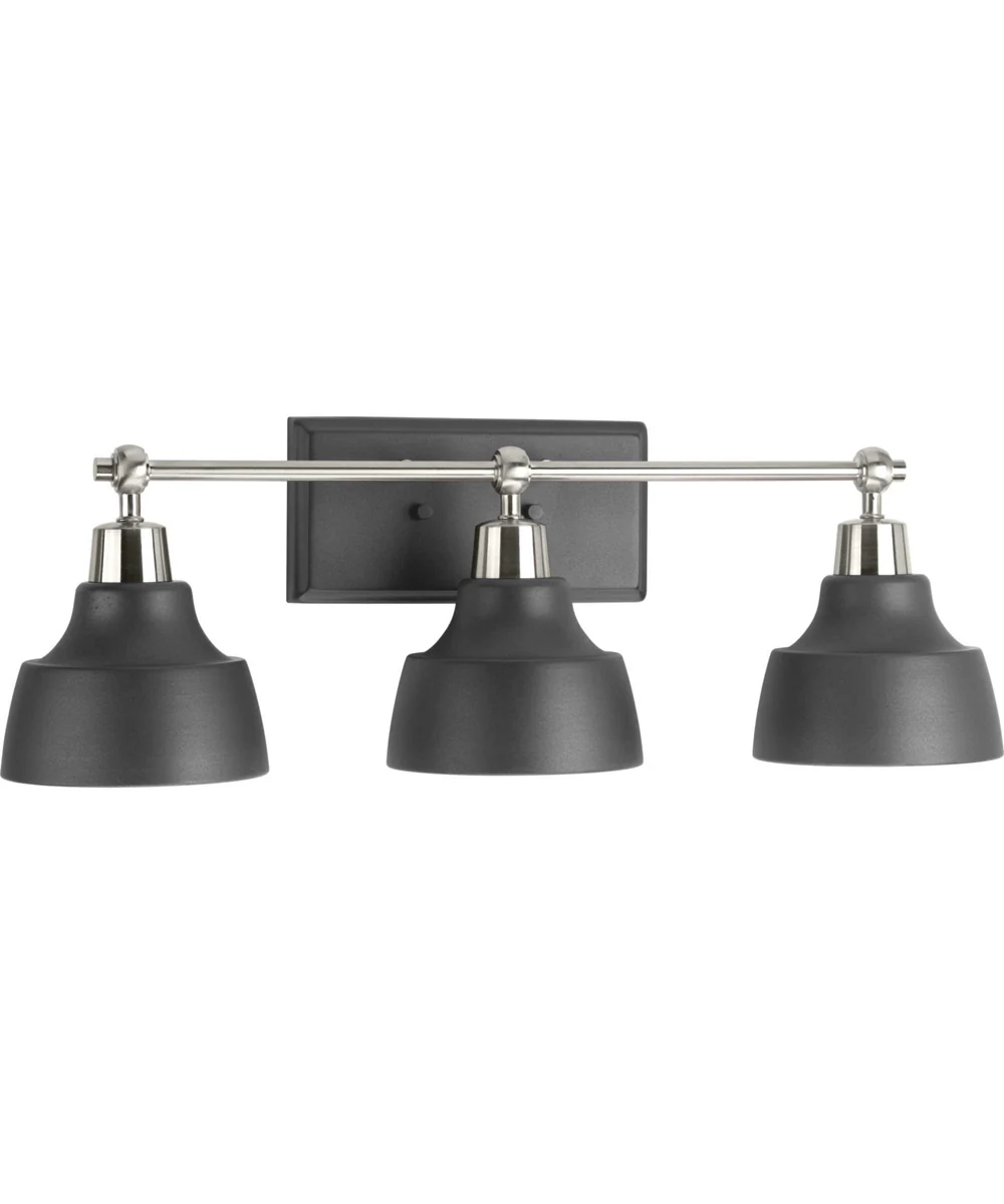 Bramlett 3-Light Graphite Metal Shade Coastal Bath Vanity Light Brushed Nickel