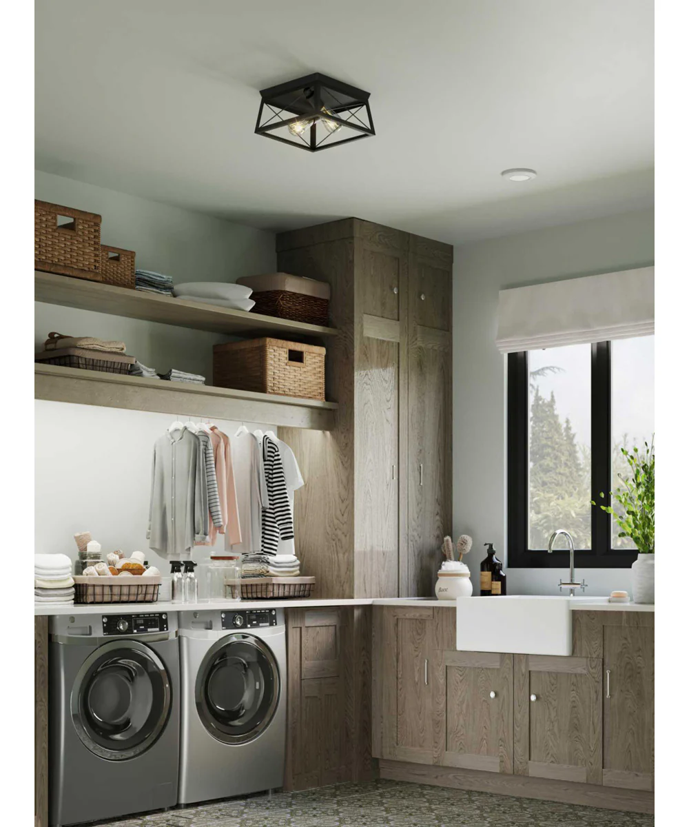 Briarwood 2-Light Textured Cerused Black Farmhouse Style Flush Mount Ceiling Light Textured Black - Image 2