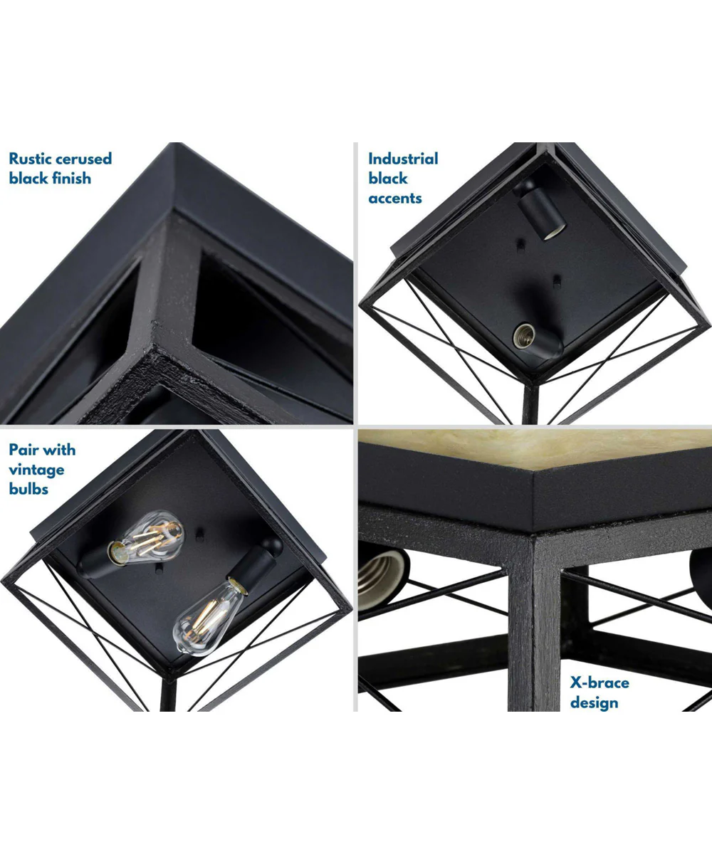 Briarwood 2-Light Textured Cerused Black Farmhouse Style Flush Mount Ceiling Light Textured Black - Image 4