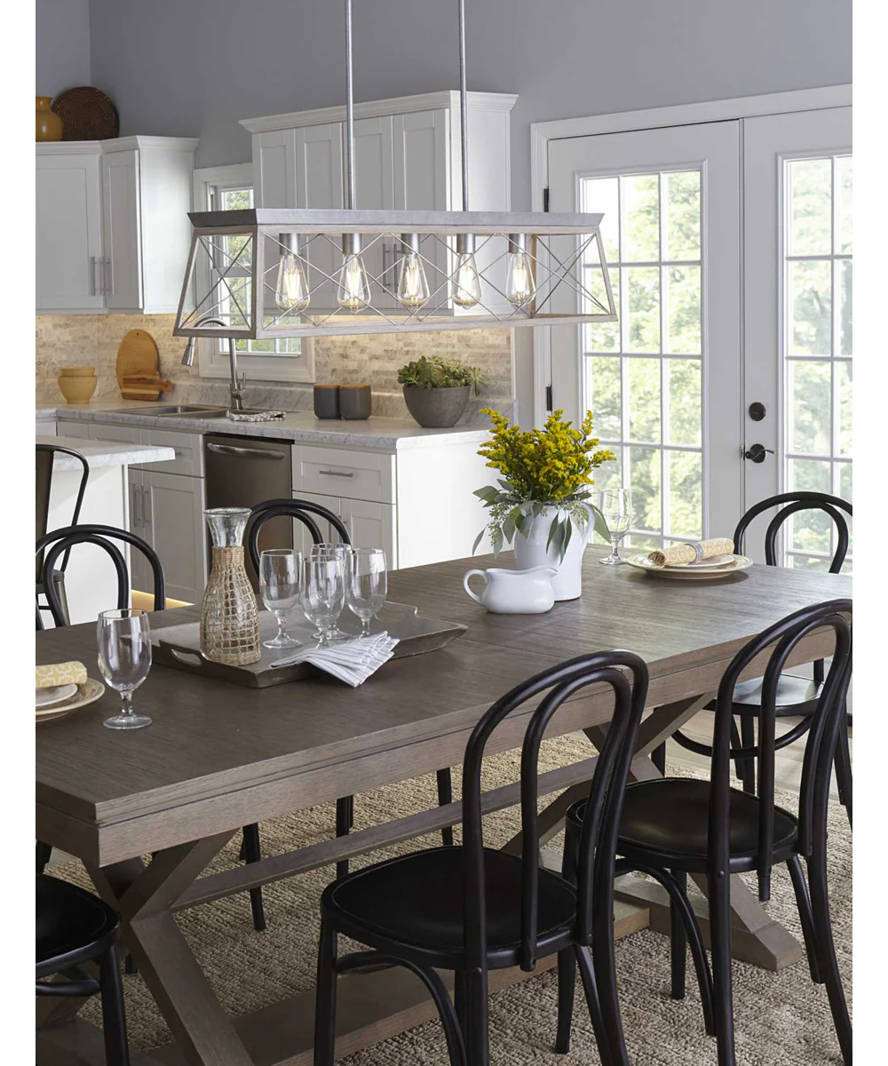 Briarwood 5-Light Galvanized Bleached Oak Farmhouse Style Linear Island Chandelier Light Galvanized Finish - Image 4