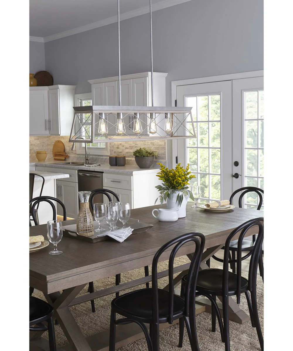 Briarwood 5-Light Galvanized Bleached Oak Farmhouse Style Linear Island Chandelier Light Galvanized Finish - Image 5