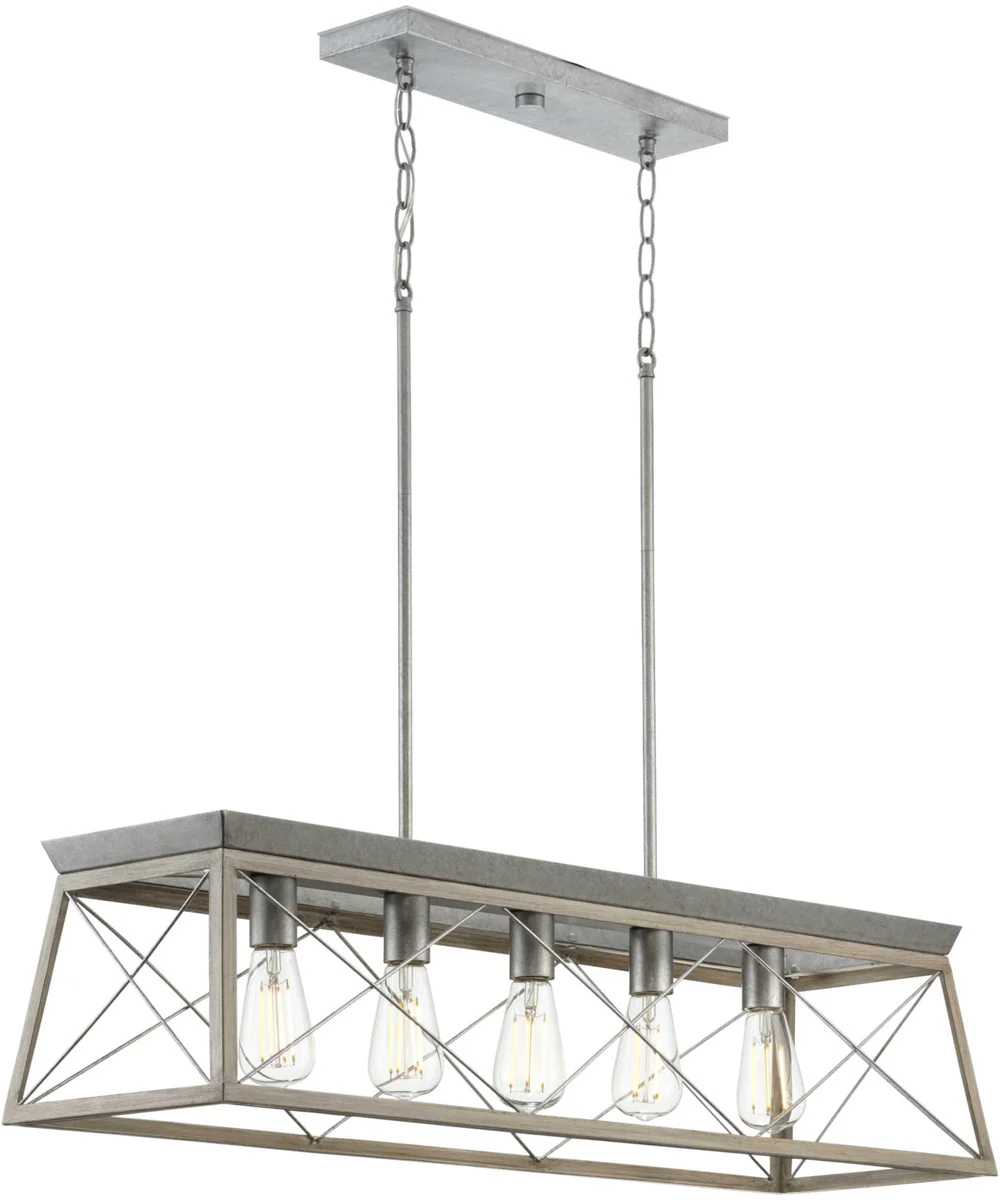 Briarwood 5-Light Galvanized Bleached Oak Farmhouse Style Linear Island Chandelier Light Galvanized Finish - Image 7