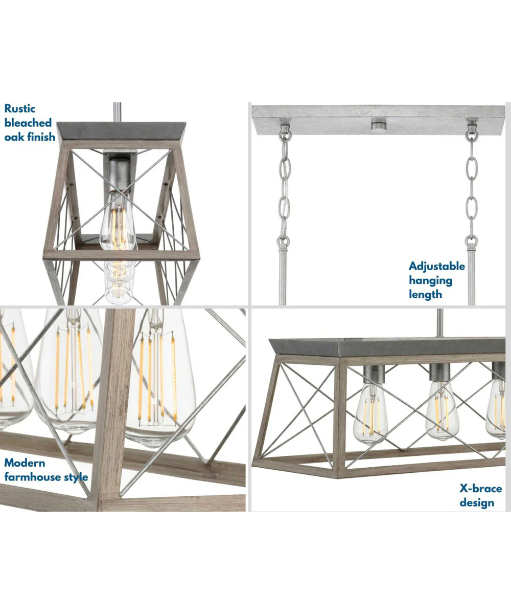 Briarwood 5-Light Galvanized Bleached Oak Farmhouse Style Linear Island Chandelier Light Galvanized Finish - Image 8