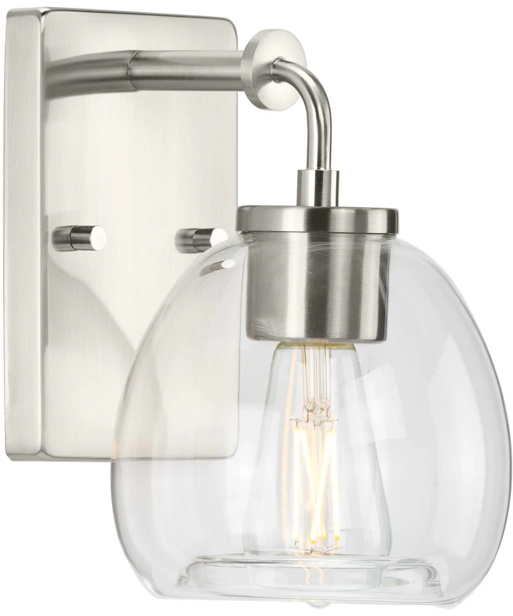 Caisson 1-Light Clear Glass Urban Industrial Bath Vanity Light Brushed Nickel