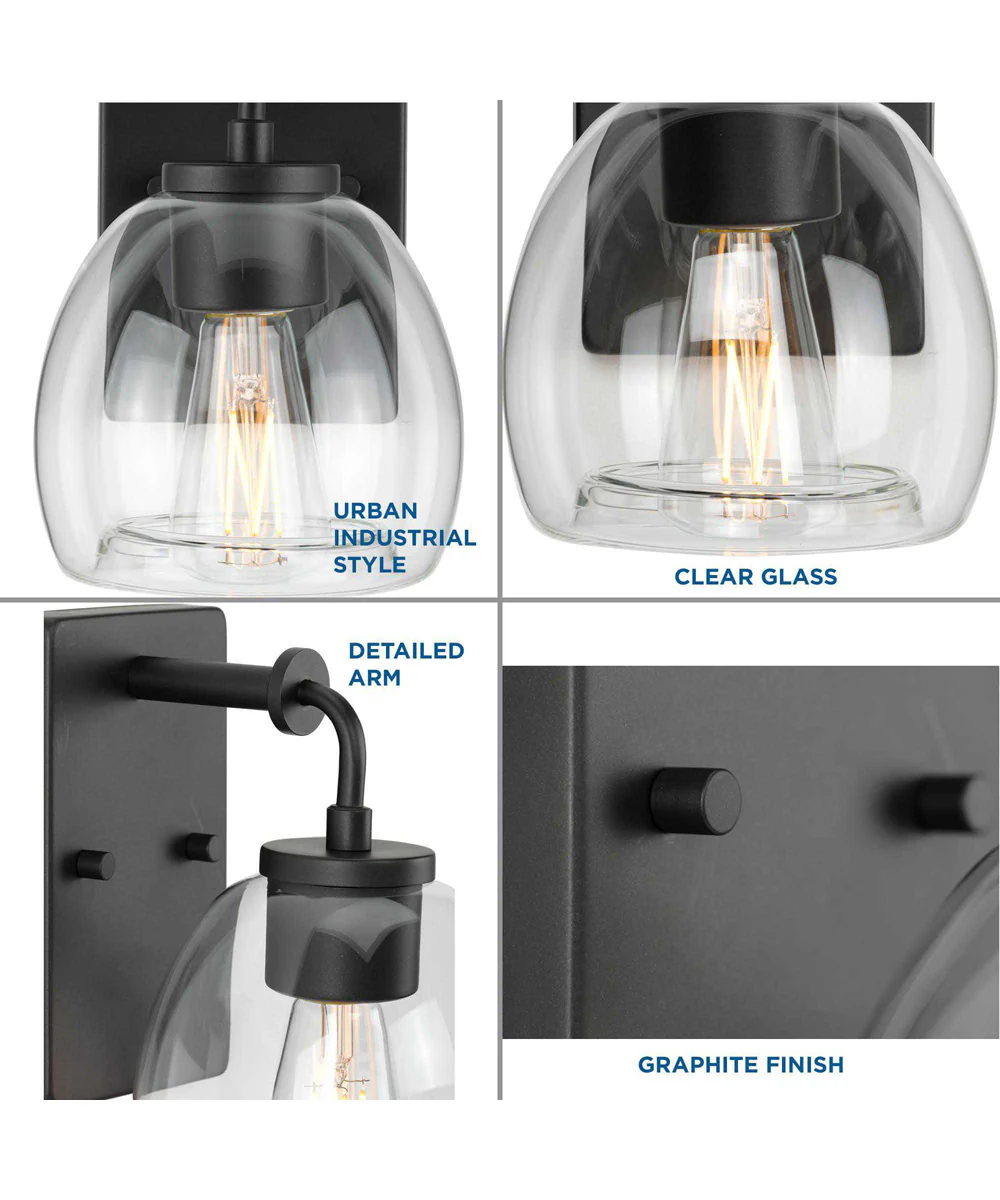 Caisson 1-Light Clear Glass Urban Industrial Bath Vanity Light Graphite - Image 2