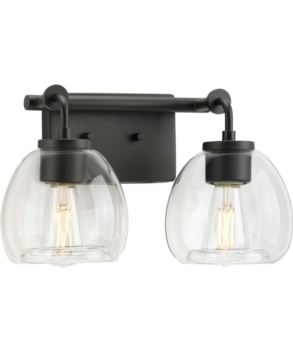 Caisson 2-Light Clear Glass Urban Industrial Bath Vanity Light Graphite