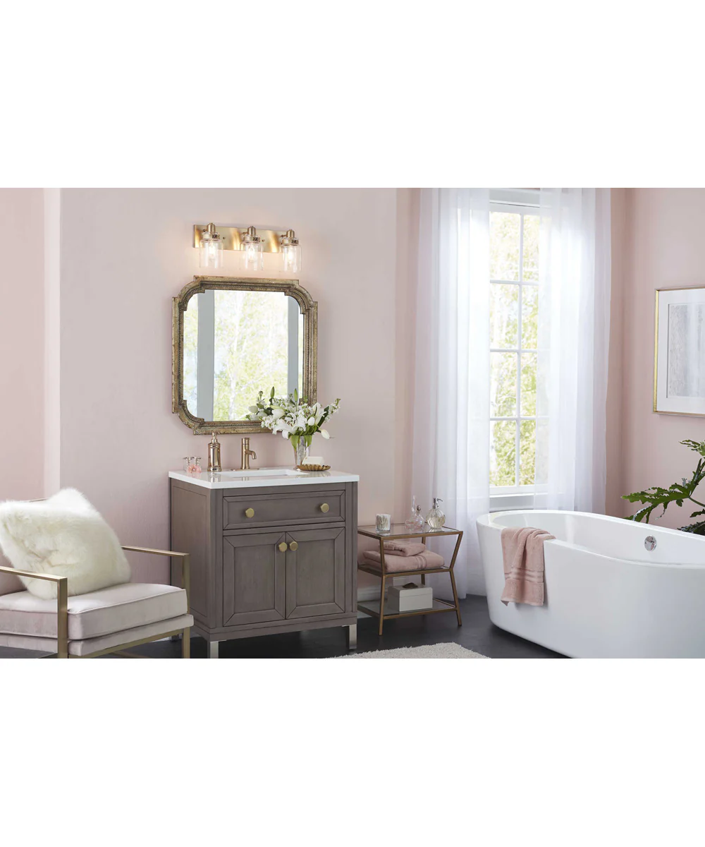 Calhoun 3-Light Clear Glass Farmhouse Bath Vanity Light Vintage Brass - Image 2