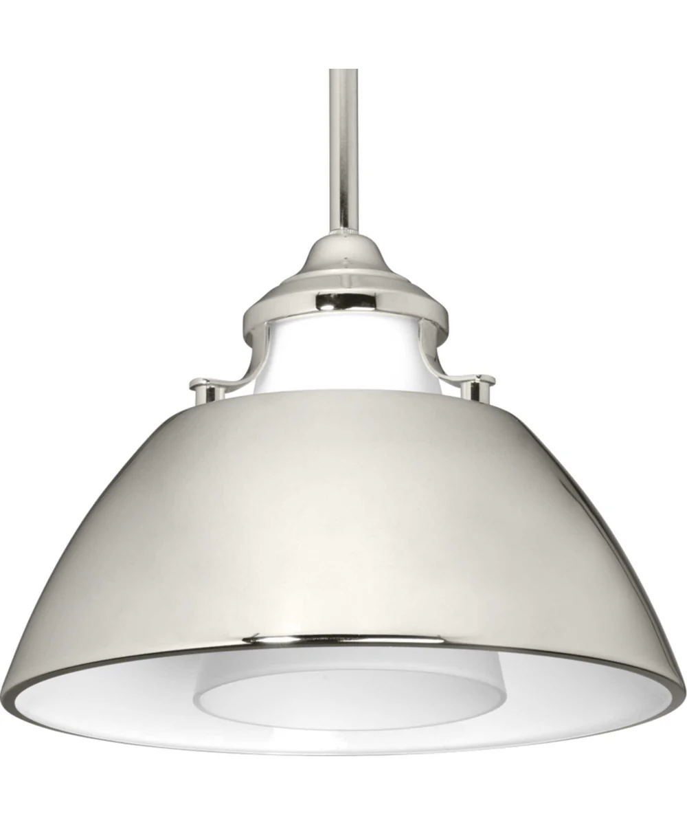 Carbon 1-Light Etched White Glass Mid-Century Modern Pendant Light Polished Nickel - Image 3