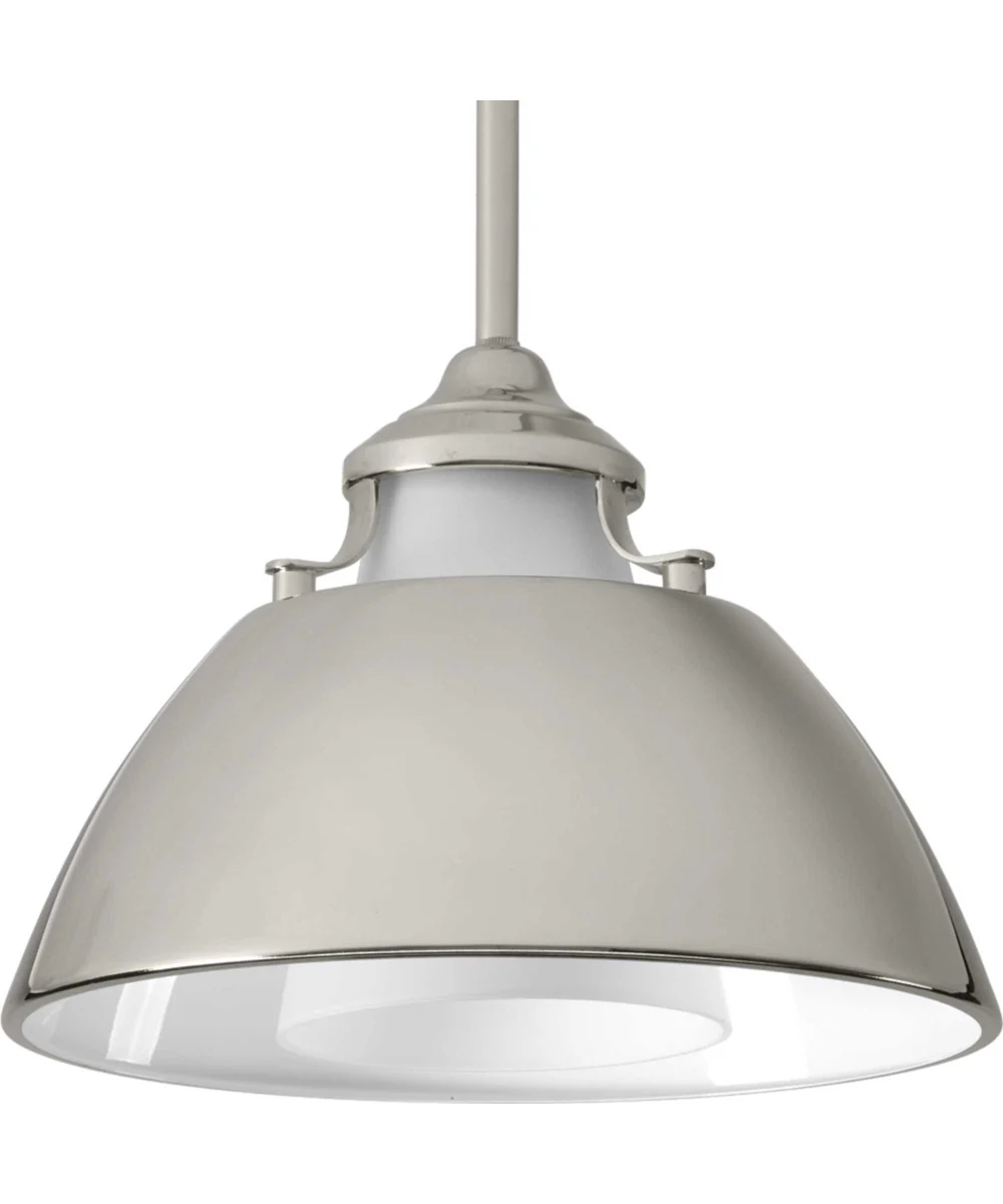 Carbon 1-Light Etched White Glass Mid-Century Modern Pendant Light Polished Nickel - Image 5