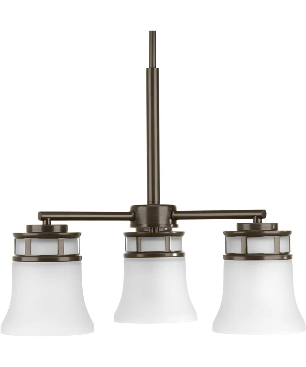Cascadia 3-Light Etched Glass Coastal Chandelier Light Antique Bronze