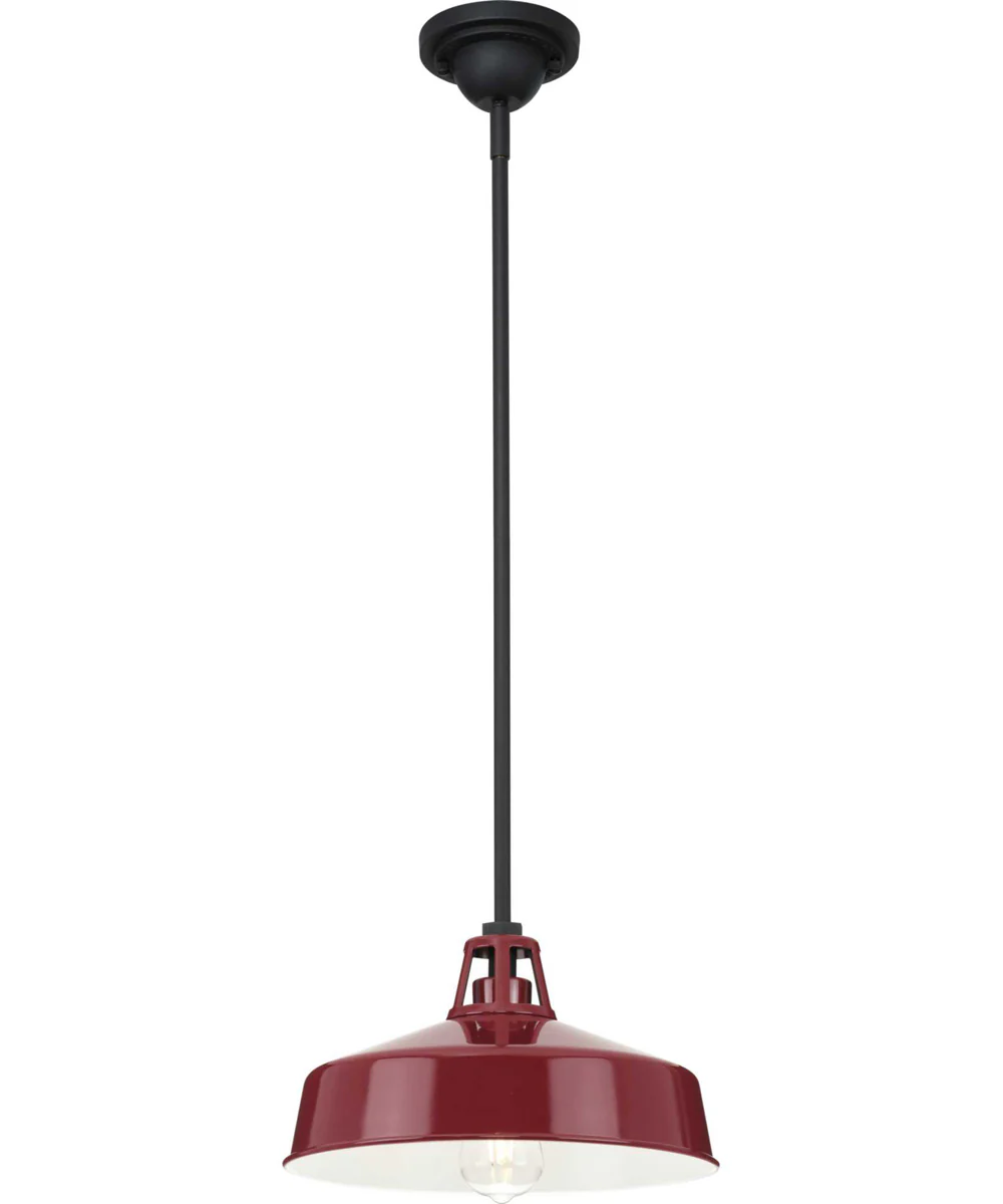 Cedar Springs 1-Light Textured Black Metal Shade Farmhouse Outdoor Hanging Light Red - Image 3