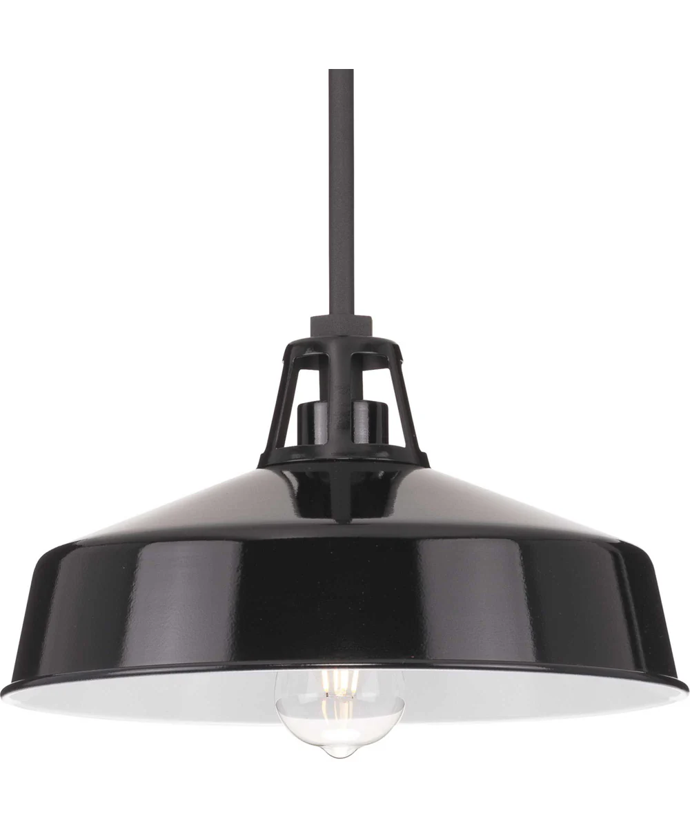 Cedar Springs 1-Light Textured Metal Shade Farmhouse Outdoor Hanging Light Black
