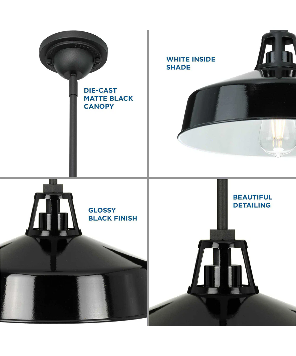 Cedar Springs 1-Light Textured Metal Shade Farmhouse Outdoor Hanging Light Black - Image 7