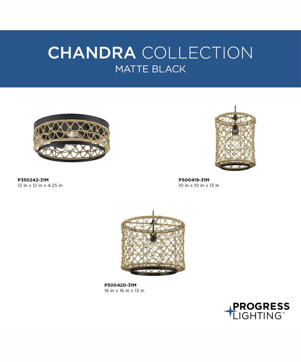 Chandra 1-Light Global Pendant with Woven Shade Matte Black - Image 5