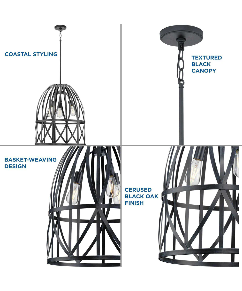Chastain 3-Light Basket Farmhouse Pendant Light Cerused Black Oak - Image 5