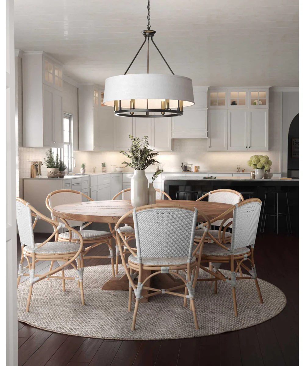 Cherish 6-Light White Linen Shade Coastal Chandelier Light Antique Bronze - Image 2