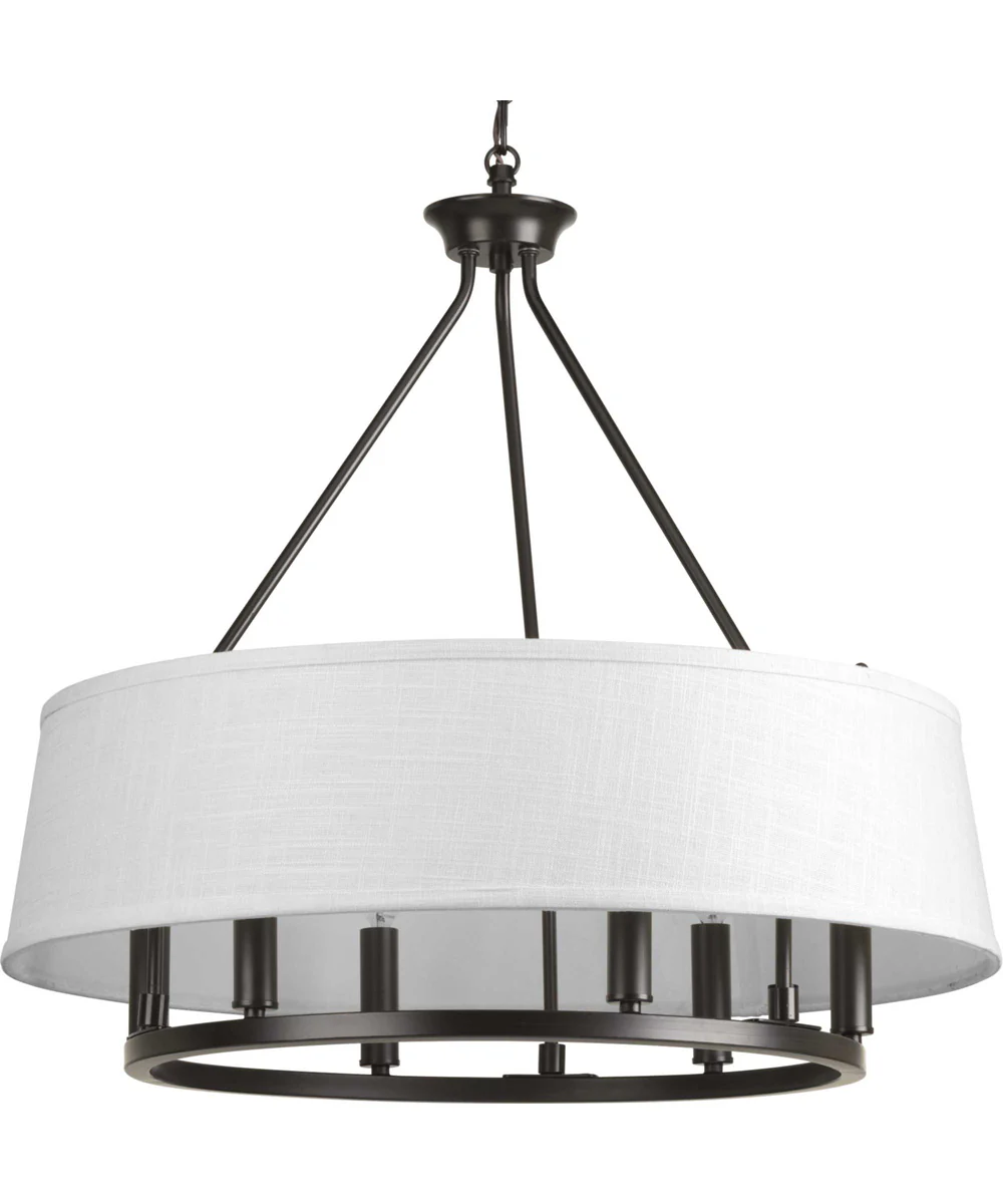 Cherish 6-Light White Linen Shade Coastal Chandelier Light Antique Bronze - Image 7