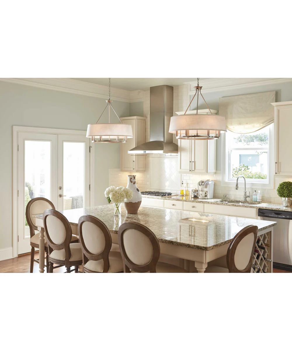 Cherish 6-Light White Linen Shade Coastal Chandelier Light Brushed Nickel - Image 2