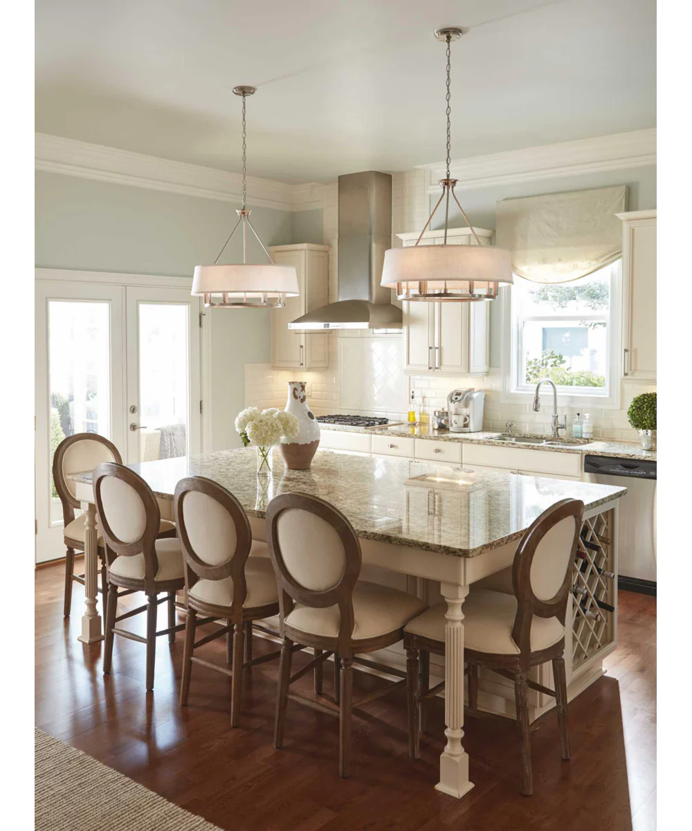 Cherish 6-Light White Linen Shade Coastal Chandelier Light Brushed Nickel - Image 3
