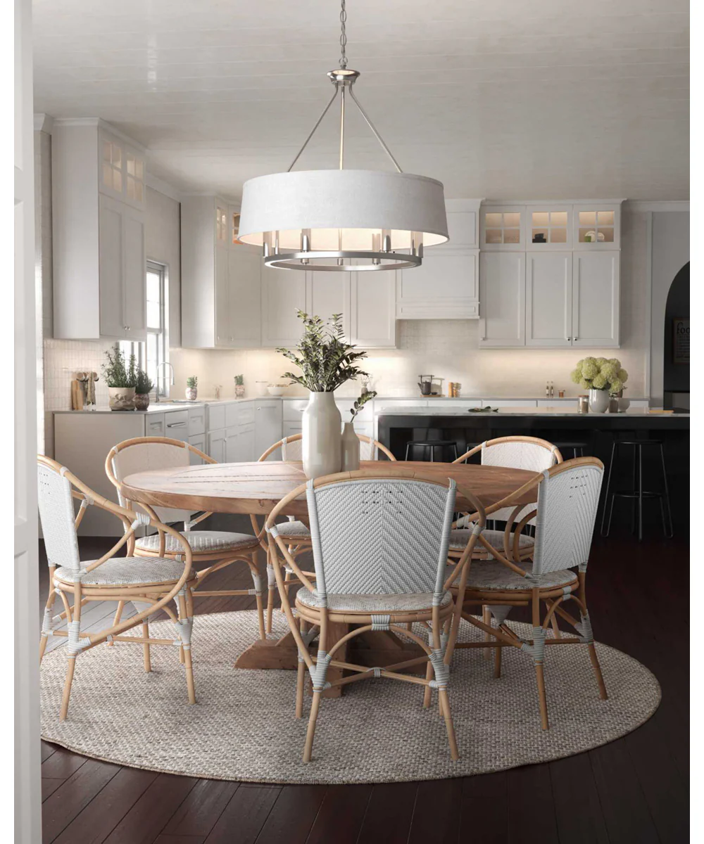 Cherish 6-Light White Linen Shade Coastal Chandelier Light Brushed Nickel - Image 4