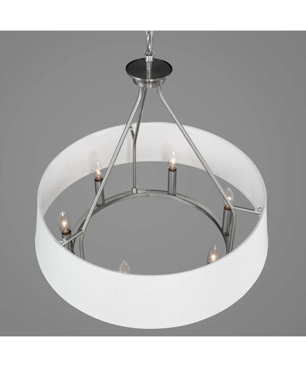 Cherish 6-Light White Linen Shade Coastal Chandelier Light Brushed Nickel - Image 6