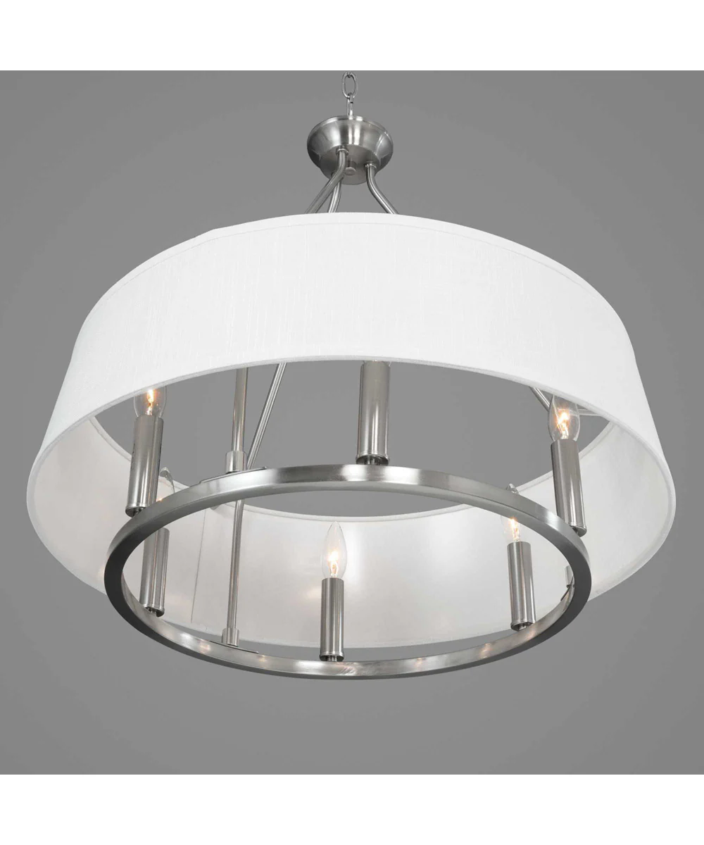 Cherish 6-Light White Linen Shade Coastal Chandelier Light Brushed Nickel - Image 9