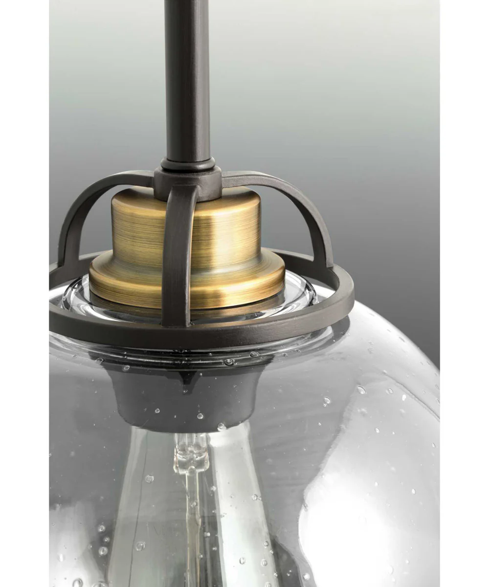Chronicle 1-Light Clear Seeded Opal Etched Glass Coastal Pendant Light Antique Bronze - Image 2