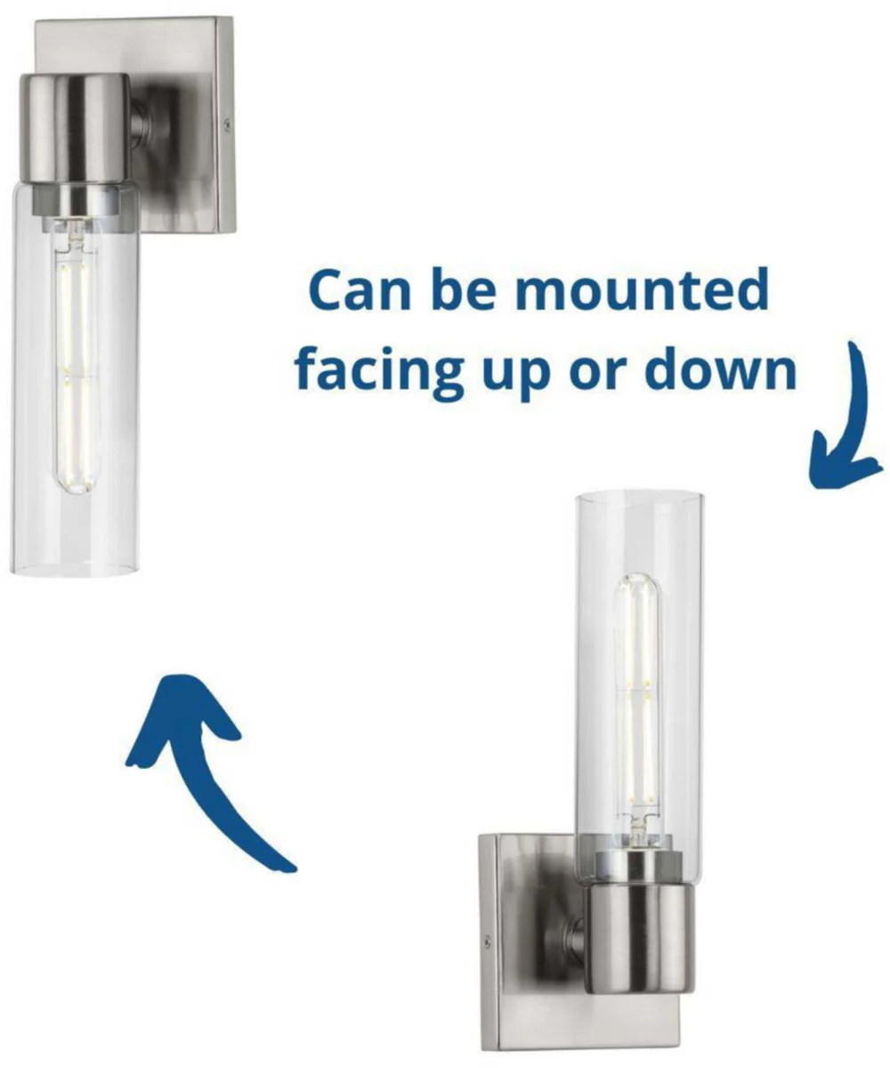 Clarion 1-Light Clear Glass Modern Style Bath Vanity Wall Light Brushed Nickel - Image 5