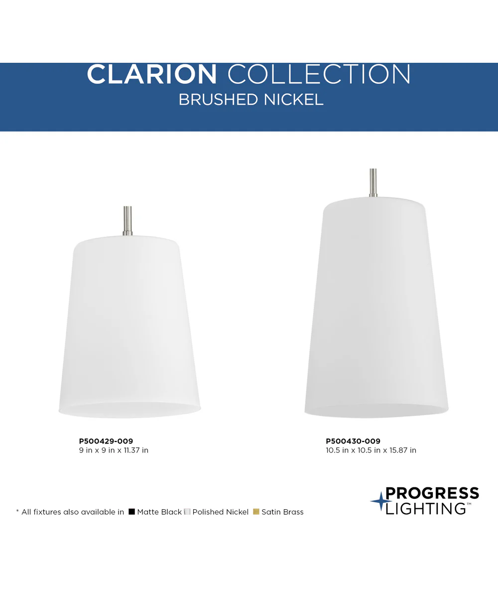Clarion 1-Light Etched White Pendant P500430 Brushed Nickel - Image 10